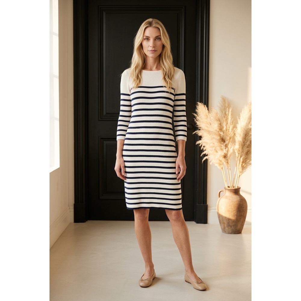 Polo Ralph Lauren Womens Striped‎ Ribbed Knit Sweater Dress Navy White